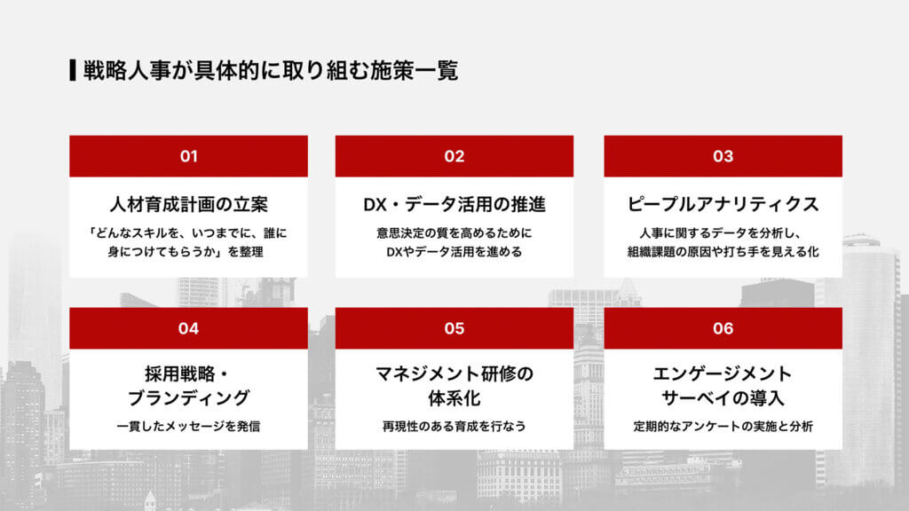 戦略人事が具体的に取り組む施策一覧