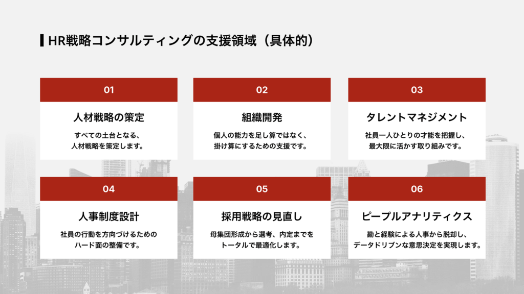 HR戦略コンサルティングの支援領域（具体的）