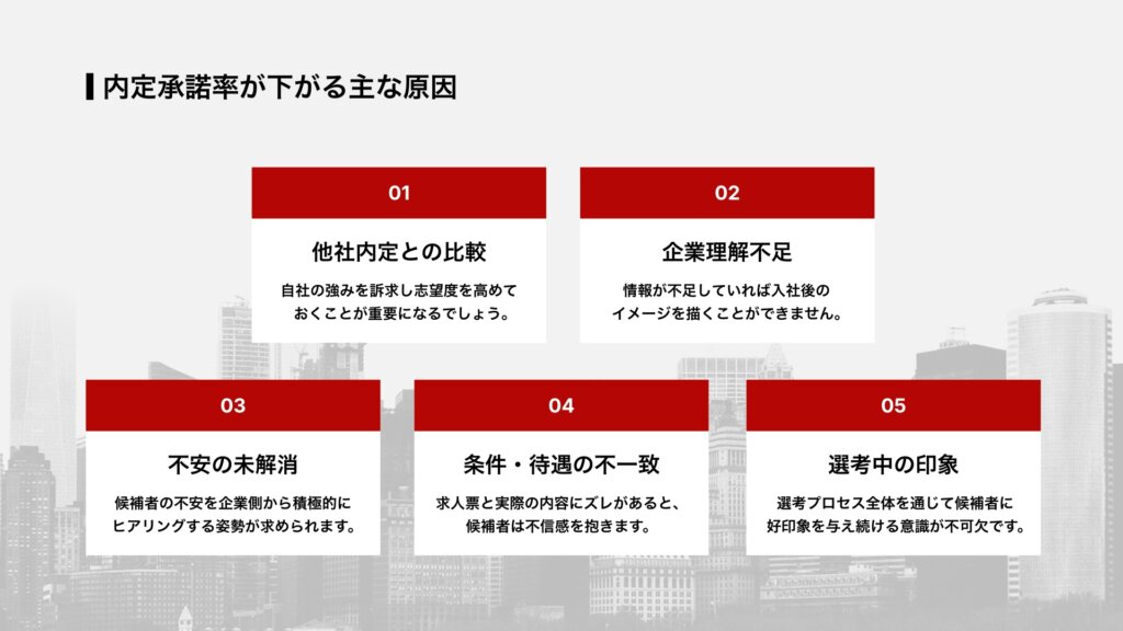 内定承諾率が下がる主な原因
