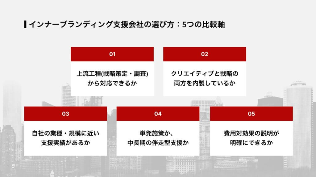 インナーブランディング支援会社の選び方：5つの比較軸