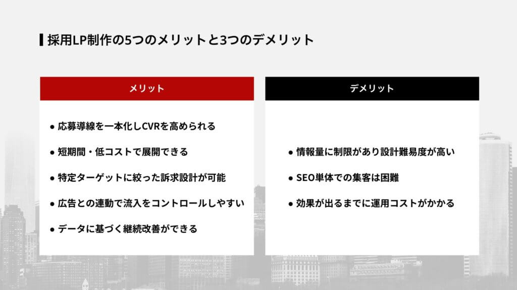 採用LP制作の5つのメリットと3つのデメリット