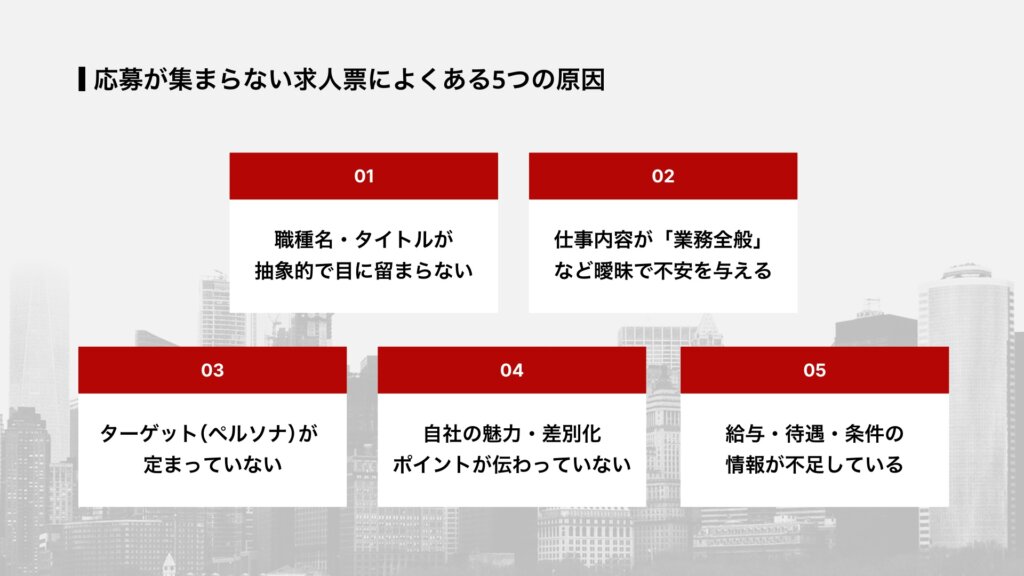 応募が集まらない求人票によくある5つの原因