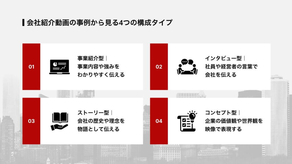 会社紹介動画の事例から見る4つの構成タイプ