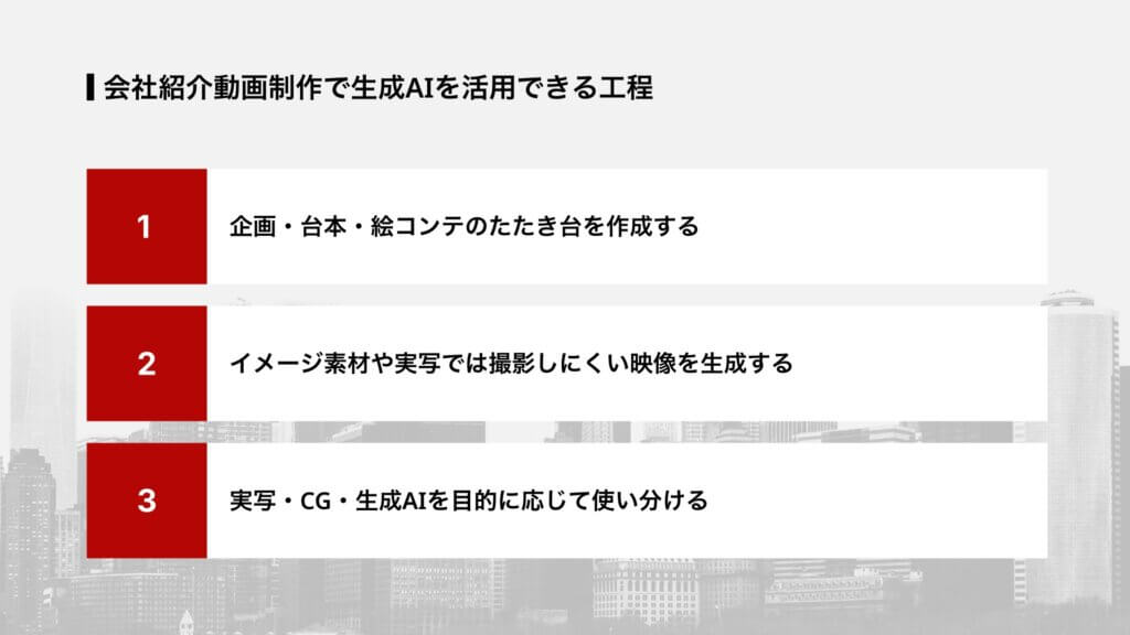 会社紹介動画制作で生成AIを活用できる工程